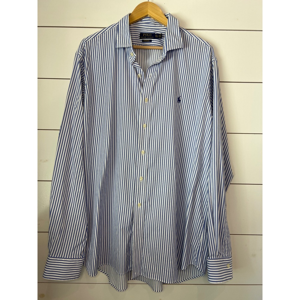 Polo Ralph Lauren Performance Shirt Mens XXL Blue White Striped Long Sleeve
